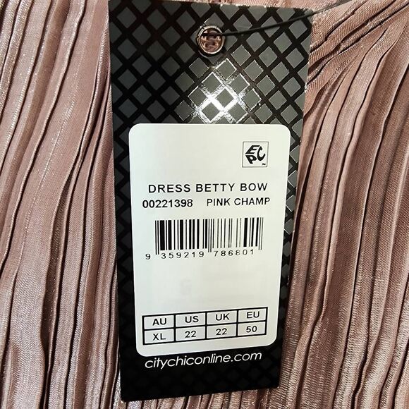 City Chic Betty Bow Tiered Party Dress Pink Champagne Women’s XL / 22 NWT - Picture 11 of 12